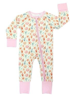 Emerson & Friends Sandy Seashells Bamboo Convertible Footie Romper 3-6 Month